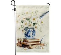 Drapeau de jardin floral marguerite, vase à fleurs bleues et blanches, décoration de jardin, décoration de pelouse double face en toile de jute pour printemps, été, fête en plein air, 30,5 x 45,7 cm