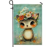 Drapeau de jardin floral mignon renard, bannière extérieure fleurie colorée, décoration double face pour la maison, la cour, adorable œuvre d'art pour décoration de pelouse de fête, 30,5 x 45,7 cm