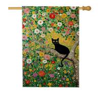 Drapeau de jardin floral, motif d'arbre à chat vif, bannière de printemps double face en toile de jute, décoration de cour de fleurs colorées pour chaque saison, 71 x 101,6 cm