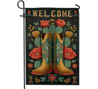 Drapeau de jardin floral occidental, bottes de cowboy cactus vibrantes, bannière de décoration d'intérieur, drapeau de pelouse en tissu double face, décoration saisonnière extérieure, 71 x 101,6 cm