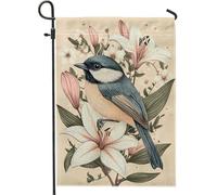 Drapeau de Jardin Floral Oiseau Vintage Fleurs de Poule Bleu Décoration Extérieure Drapeau en Toile de Jute Double Face Décoration De La Maison Saisonnière, 30,5 x 45,7 cm