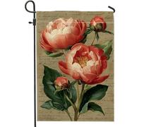 Drapeau de jardin floral pivoine, fleur de pêche corail, bannière de jardin, bannière de jardin, drapeau de cour, drapeau de cour, décoration de pelouse extérieure de printemps, 30,5 x 45,7 cm