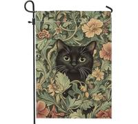 Drapeau de jardin floral pour chat - Feuilles vertes - Fleurs de pêche - Bannière double face en toile de jute - 30,5 x 45,7 cm