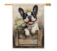Drapeau de jardin floral pour chien français - Motif marguerite - Décoration d'intérieur - Bannière double face en toile de jute - 71,1 x 101,6 cm