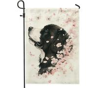 Drapeau de jardin floral pour chien, labrador noir, fleur, papillon, décoration extérieure, bannière de pelouse, bannière double face en toile de jute, décoration d'intérieur, 30,5 x 45,7 cm