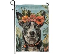 Drapeau de jardin floral pour chien, portrait d'animal coloré avec fleurs, décoration extérieure saisonnière pour le printemps et l'été, bannière d'art double face pour la maison et le jardin, 30,5 x