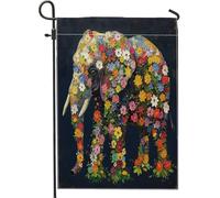 Drapeau de jardin floral pour printemps, été, automne, fleurs colorées, éléphant, bannière de cour, art abstrait moderne pour décoration de fête de vacances extérieure, 30,5 x 45,7 cm