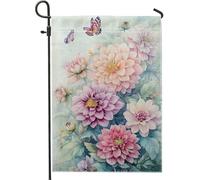 Drapeau de jardin floral printanier, bannière de cour dahlia douce et papillon, toile de jute décorative double face pour décoration de pelouse extérieure, parfait pour les célébrations printanières