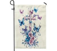 Drapeau de jardin floral printanier, bannière décorative double face en toile de jute pour la maison, les fêtes religieuses, 30,5 x 45,7 cm