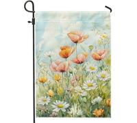 Drapeau de jardin floral printanier, coquelicot orange et marguerite, drapeau de cour en tissu double face pour décoration de jardin extérieur, 30,5 x 45,7 cm