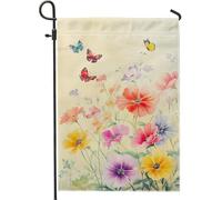 Drapeau de jardin floral printanier, fleur colorée papillon, décoration d'intérieur, drapeaux de cour, décoration extérieure double face pour fête de jardin, pelouse, 30,5 x 45,7 cm