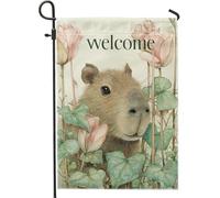 Drapeau de jardin floral printanier, fleurs de bienvenue Capybara pour décoration de pelouse, bannière double face en toile de jute, décoration d'intérieur, 30,5 x 45,7 cm