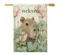 Drapeau de jardin floral printanier, fleurs de bienvenue Capybara pour décoration de pelouse extérieure, bannière double face en toile de jute, décoration d'intérieur, 71,1 x 101,6 cm