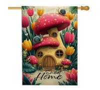 Drapeau de jardin floral printanier, pêche, champignon, escargot, bannière de décoration d'intérieur, drapeau double face en toile de jute, décoration de pelouse extérieure, 71,1 x 101,6 cm