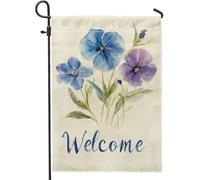 Drapeau de jardin floral printanier, pensées bleues et violettes, décoration de maison, drapeaux de cour d'extérieur double face, décoration de pelouse pour fêtes d'été, 30,5 x 45,7 cm