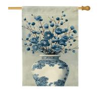 Drapeau de jardin floral printanier, vase à fleurs bleu, bannière de jardin, bannière de jardin, drapeau double face en toile de jute, décoration de pelouse extérieure, 71,1 x 101,6 cm