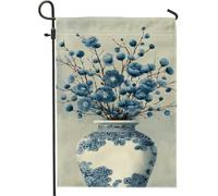 Drapeau de jardin floral printanier, vase à fleurs bleu, bannière de jardin, bannière de jardin, drapeau double face en toile de jute, décoration de pelouse extérieure, 30,5 x 45,7 cm
