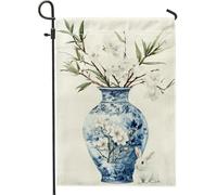 Drapeau de jardin floral printanier, vase bleu lapin, décoration extérieure, drapeau de cour double face en toile de jute pour fête de vacances, décoration de pelouse, 30,5 x 45,7 cm
