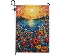 Drapeau de jardin floral printanier vibrant, fleur colorée et soleil, décoration extérieure, drapeau double face en forme de goutte d'eau pour fête de vacances, 30,5 x 45,7 cm