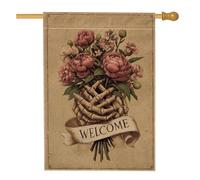 Drapeau de jardin floral printemps été, bouquet de pivoines rustiques, bannière de décoration d'intérieur, drapeau de cour double face en toile de jute, décoration de pelouse extérieure, 71,1 x 101,6
