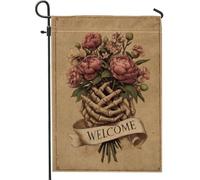 Drapeau de jardin floral printemps été, bouquet de pivoines rustiques, bannière de décoration d'intérieur, drapeau de cour double face en toile de jute, décoration de pelouse extérieure, 30,5 x 45,7