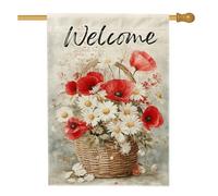 Drapeau de jardin floral printemps été, coquelicot rouge et marguerite, bannière de bienvenue pour la maison, drapeau double face en toile de jute, décoration de pelouse extérieure 71 x 101,6 cm