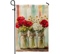 Drapeau de jardin floral printemps été, coquelicot rouge et marguerite, décoration extérieure, drapeau de cour double face en toile de jute pour décoration de la maison, idéal pour pelouse et terrasse