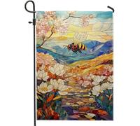 Drapeau de jardin floral printemps été, fleur d'abeille, bannière de jardin, bannière de jardin, drapeau de cour en tissu double face, décoration extérieure 30,5 x 45,7 cm