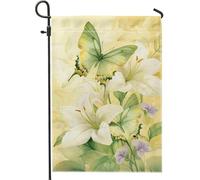 Drapeau de jardin floral printemps été, lys papillon jaune, décoration extérieure, drapeau de cour double face en toile de jute pour fête de vacances, décoration de pelouse, 30,5 x 45,7 cm