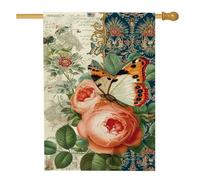 Drapeau de jardin floral printemps été, papillon orange et décoration d'intérieur, drapeau de cour double face en toile de jute pour décoration de pelouse extérieure, style vintage élégant, 71 x 101,6