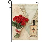 Drapeau de jardin floral printemps été, parfum roses rouges, drapeaux de jardin, drapeau de jardin, drapeau de cour double face, décoration romantique de pelouse extérieure 30,5 x 45,7 cm