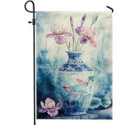 Drapeau de jardin floral printemps été, vase de fleurs d'iris bleu, décoration d'intérieur, drapeaux de jardin, illustration double face, drapeau de cour, décoration de pelouse extérieure, 30,5 x 45,7