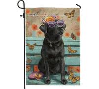Drapeau de Jardin Floral Printemps Laboratoire Noir avec Papillons Bannière De Gazon Extérieur Double Face Décoration De La Maison Patio Décoration De Fête 30,5 x 45,7 cm
