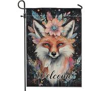 Drapeau de jardin floral renard printemps été, bannière de bienvenue animal de la nature colorée, bannière de cour, toile de jute double face, décoration de pelouse, fête saisonnière, décoration