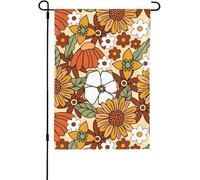 Drapeau de jardin floral rétro des années 70 - Petit drapeau décoratif vertical double face - Décoration saisonnière