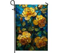 Drapeau de jardin floral rose jaune printemps été, bannière de décoration d'intérieur, bannière double face en toile de jute pour décoration de pelouse, 30,5 x 45,7 cm