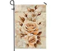 Drapeau de jardin floral rose pêche, bouquets élégants, bannière de terrasse, bannière double face en toile de jute, décoration de pelouse pour printemps, été, extérieur, pelouse, 30,5 x 45,7 cm