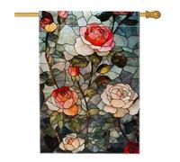 Drapeau de jardin floral rose printanier, bannière de décoration d'intérieur colorée style vitrail, drapeau double face, décoration de pelouse extérieure, 71 x 101,6 cm