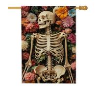 Drapeau de jardin floral squelette fantaisie, fleurs et os colorés, décoration extérieure pour Halloween, bannière double face de style vintage pour fête d'automne, 71 x 101,6 cm
