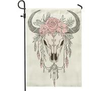 Drapeau de jardin floral tête de mort, décoration de fleurs de pêche, décoration de pelouse extérieure printemps-été, drapeau de jardin de style bohème double face pour fête à la maison, 30,5 x 45,7
