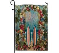 Drapeau de jardin floral tropical, feu d'artifice de paradis océanique, bannière de décoration d'intérieur, drapeau de cour double face en toile de jute, vacances d'été, décoration de pelouse en plein