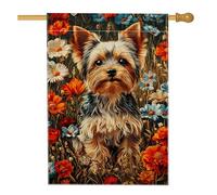 Drapeau de jardin floral vibrant avec Yorkshire Terrier, bannière colorée de décoration printanière, décoration de pelouse extérieure double face, cadeau pour amoureux des animaux, 71 x 101,6 cm