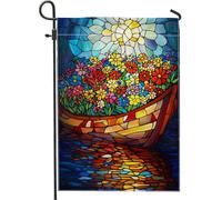 Drapeau de jardin floral vibrant, fleurs colorées dans un bateau, bannière de décoration extérieure, double face pour décoration de cour d'été, parfait pour les fêtes de jardin 30,5 x 45,7 cm
