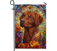 Drapeau de jardin floral vibrant, portrait de chien coloré pour le printemps et l'été, bannière d'art double face pour décoration de pelouse extérieure 30,5 x 45,7 cm