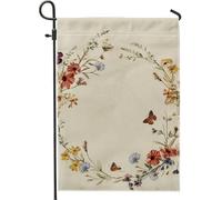 Drapeau de jardin floral vintage, fleurs jaunes et rouges - Décoration d'intérieur - Drapeau de jardin double face en toile de jute - Décoration de pelouse - 30,5 x 45,7 cm