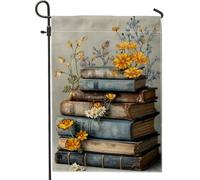 Drapeau de jardin floral vintage, livre de fleurs jaunes, décoration extérieure, bannière double face en toile de jute pour décoration de printemps et été, 30,5 x 45,7 cm