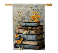 Drapeau de jardin floral vintage, livre de fleurs jaunes, décoration extérieure, bannière double face en toile de jute pour décoration de printemps et d'été, 71 x 101,6 cm