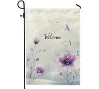 Drapeau de jardin floral violet, beau motif floral, drapeau de bienvenue de cour, décoration extérieure double face pour le printemps et l'été, parfait pour la décoration de la maison, de la pelouse