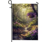 Drapeau de jardin floral violet printemps été, beau panier à suspendre, drapeau de cour double face pour décoration de pelouse extérieure 30,5 x 45,7 cm