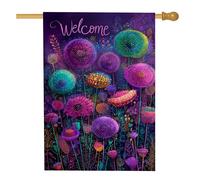 Drapeau de jardin floral violet vif, motif pissenlit coloré, bannière de cour double face en toile de jute, décoration saisonnière de pelouse de bienvenue 71 x 101,6 cm